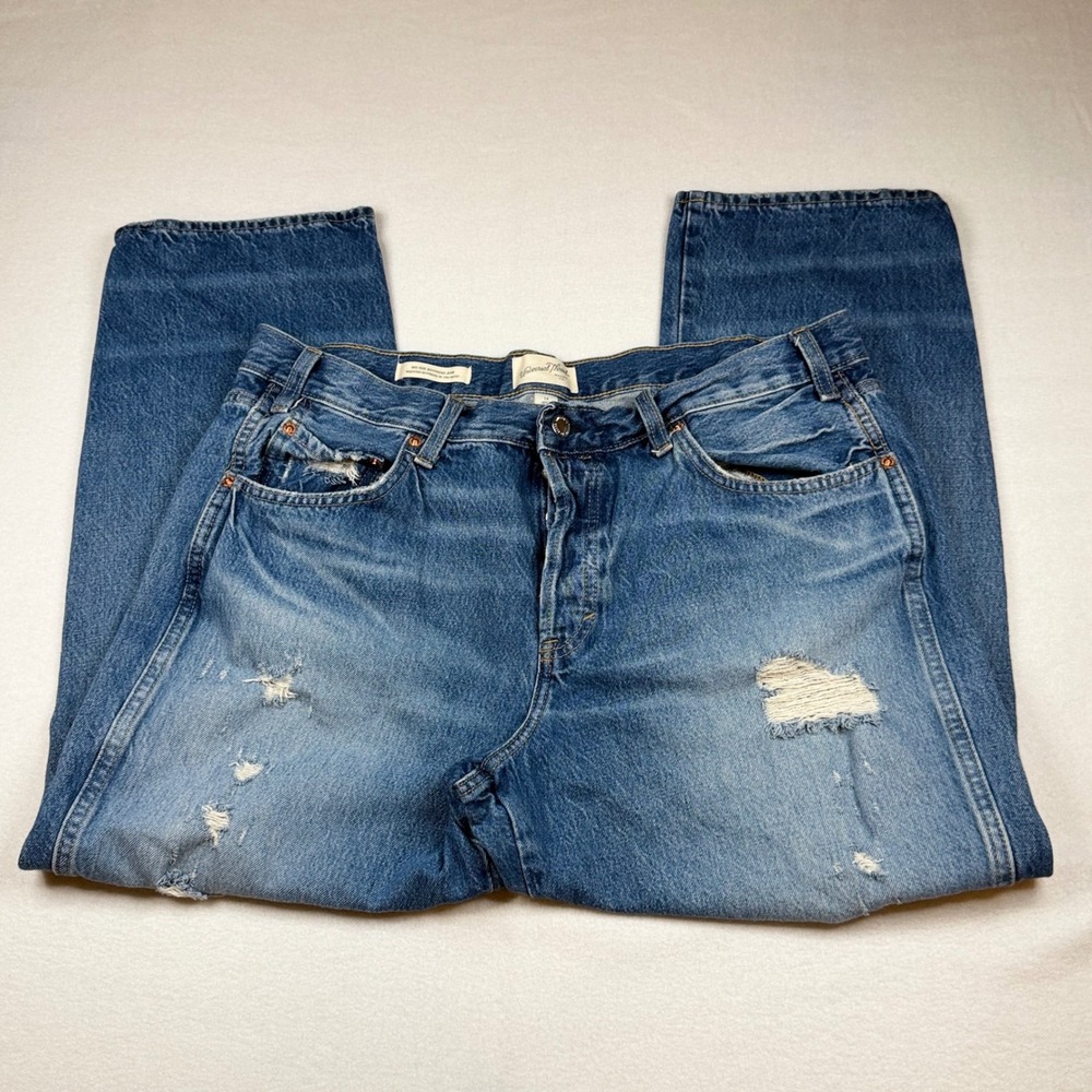 Universal Thread Womens Mid Rise Boyfriend Jeans Blue Distressed Button Fly 14